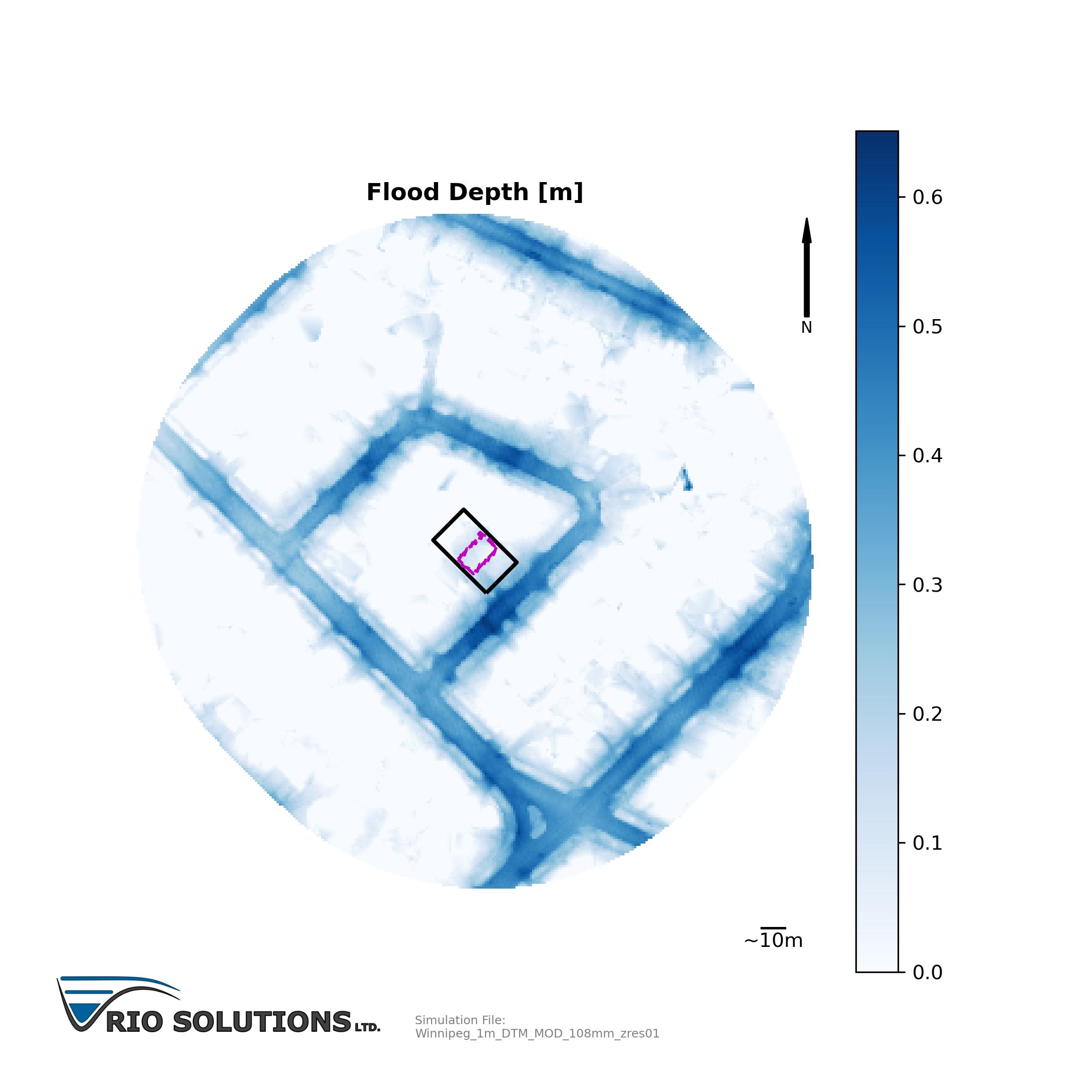 Example illustration of simulated flood depths. This is an excerpt from our BlockView product